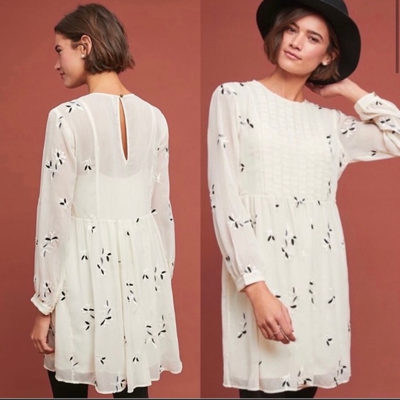 Like new Anthropologie by ‘Feather Bone’ Sheer Ivory Embroidered Dress size 12 - Picture 1 of 3